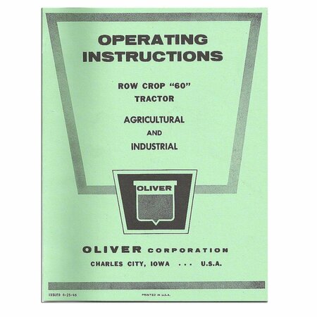 AFTERMARKET REP2987 Operator and Parts Manual Reprint Oliver 60 Fits Oliver REP2987-STR
